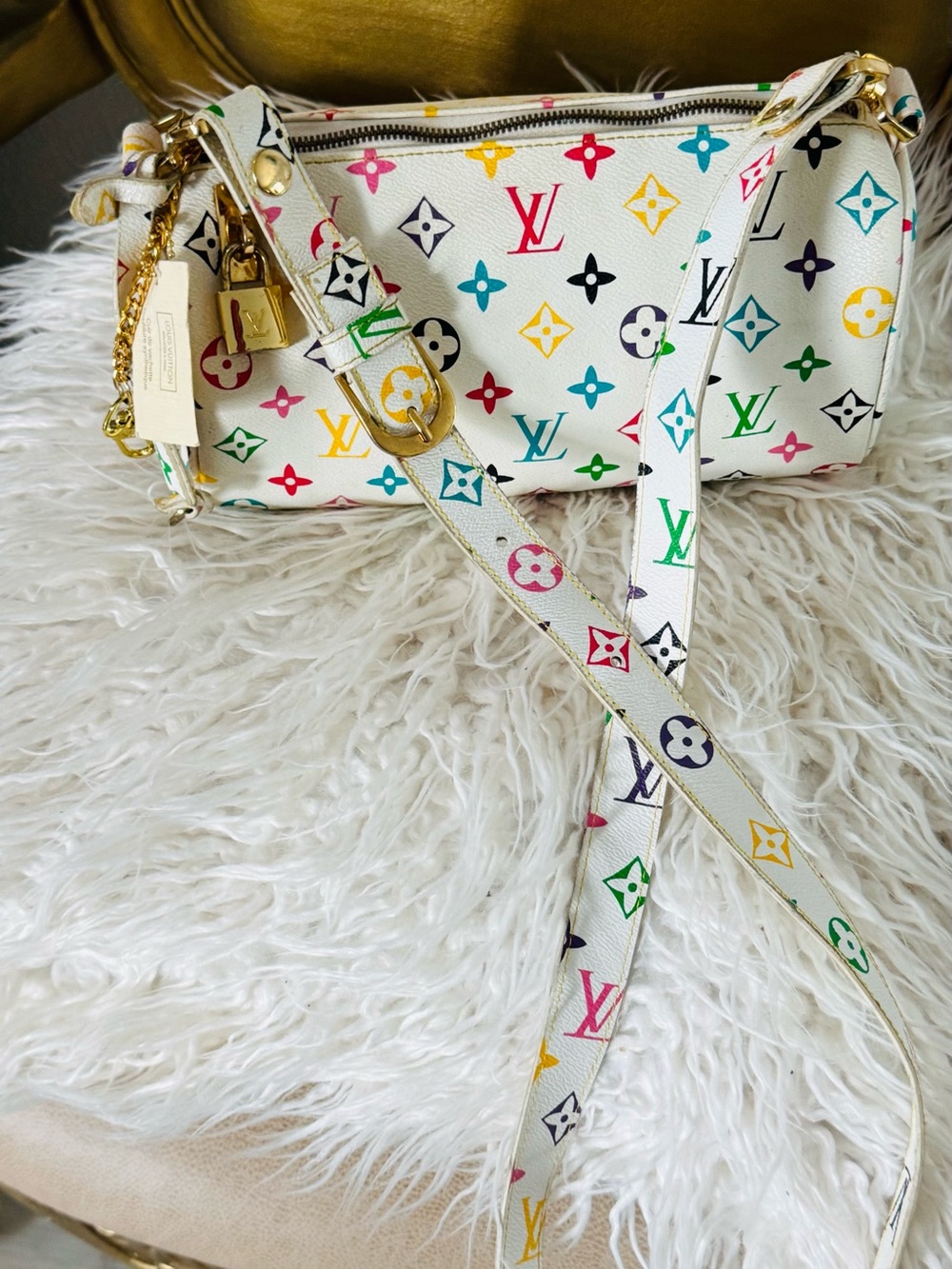 Louis Vuitton White Multicolor Monogram Canvas Clutch